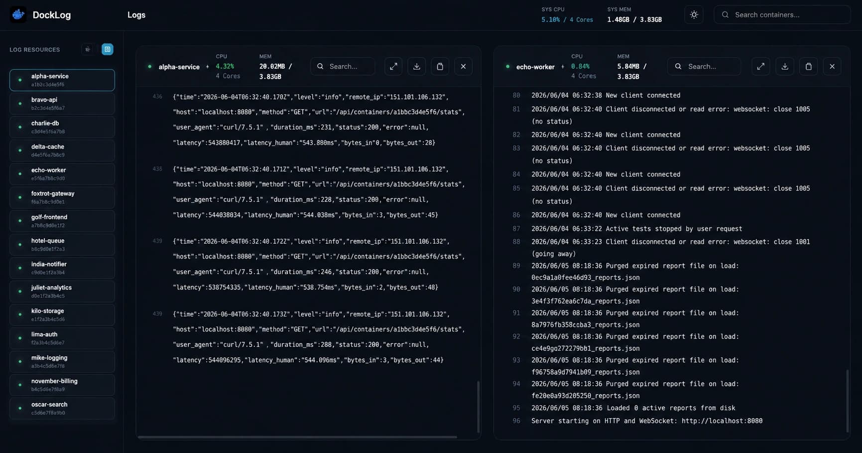 DockLog showcase screenshot 3